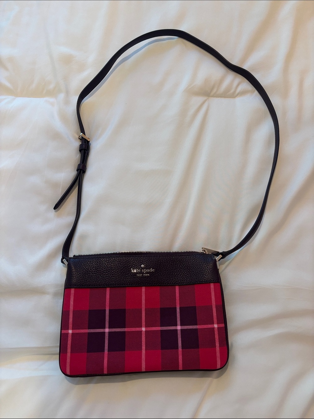 kate spade Red Plaid Crossbody with Black Trim